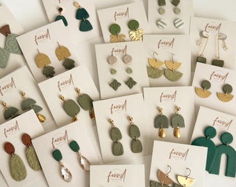 Green Polymer Clay Earrings: Boho Chic Dangles