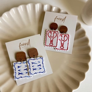 Sardine & Lobster Polymer Clay Earrings: Summer Beach Jewelry