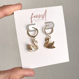 Gold Swan Huggie Hoop Earrings | gold plated, Minimal Trendy, hypoallergenic, modern, coquette aesthetic, ballet core, love core