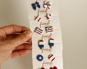 STUDS 4th of July Earrings Red, White, & Blue Collection | Polymer Clay Earrings, Cowgirl Patriotic