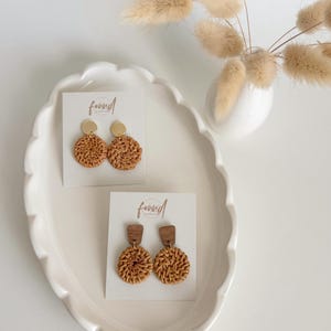Rattan Circle Wood Gold Plated Stud Earring / handmade jewelry, Modern, Boho, trendy, Collection Magnifique