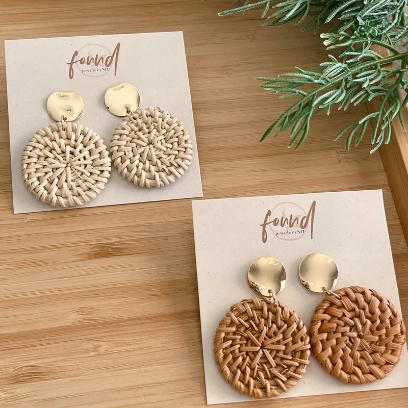Rattan Earrings - Etsy