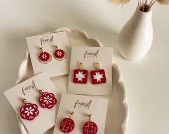 Red Quilt Americana Earrings : Polymer Clay
