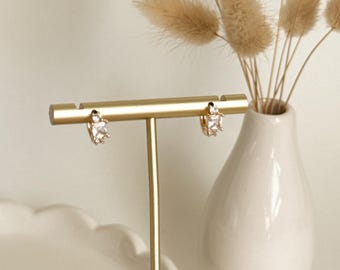 Chunky CZ Gold Plated Huggie Hoop Earrings: Hypoallergenic