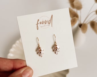 Gold Square Leaf CZ Dangle Earrings | 18k Gold Plated earrings, Anniversary gift, Mother’s Day, bridesmaids gift, Macrame