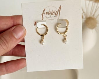 Mini Seed Pearl 18k Gold Plated Huggie Hoop Earrings