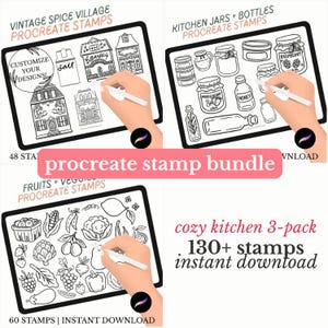 procreate stamp bundle 3-pack | cottagecore dreamy cozy vibes | hand illustrated food kitchen aesthetic