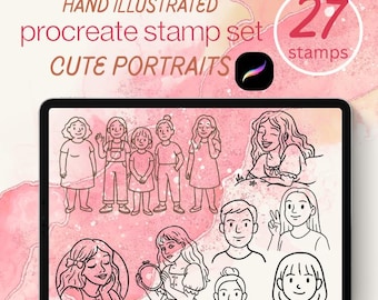 Procreate Stamp Brushes Cute Portraits | Hand Illustrated Instant Download | Cottagecore Aesthetic