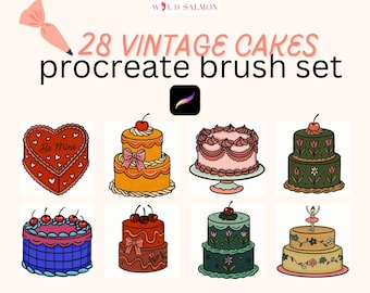 Procreate Stamp Brushes Vintage Cakes | Hand Illustrated Instant Download | 28 Cottagecore Stamps