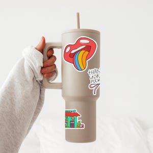 Groovy Rainbow Tongue Lips Sticker: 70s Disco Decal