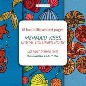Mermaid Coloring Book for Procreate & Printable PDF: Ocean Coloring Sheets (Digital Download)