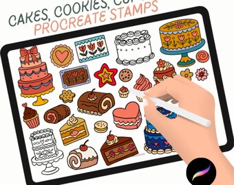 Procreate Stamps Brush Set: Bakery Cakes, Cookies, Cupcakes (Digital Download)