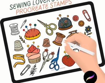 Sewing Lover Procreate Briefmarken: Handgezeichnete Faser Kunst (Digitaler Download)
