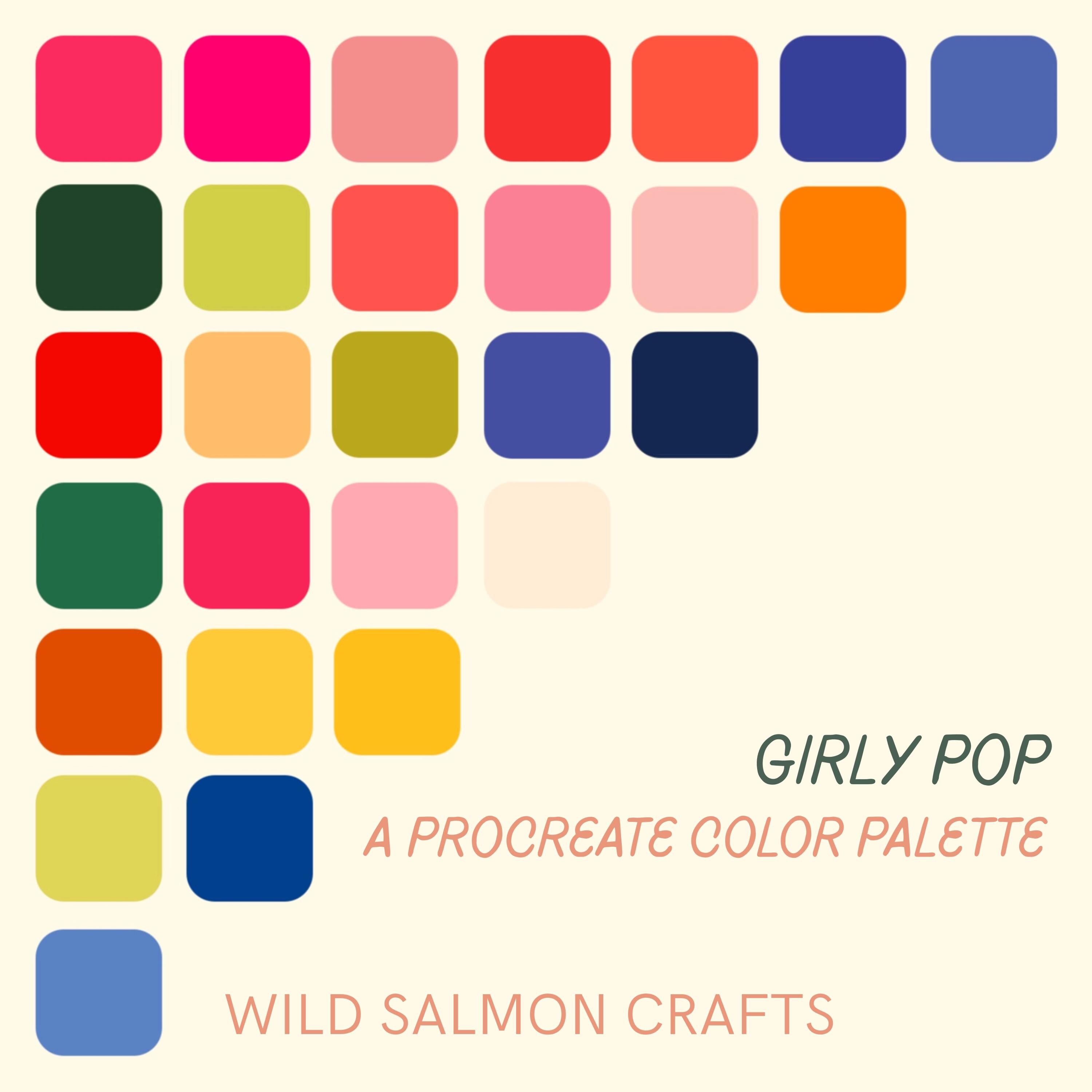 Procreate Color Palette – Girly Pop Groovy Coquette | 30 Bright Aesthetic Swatches | Instant Download