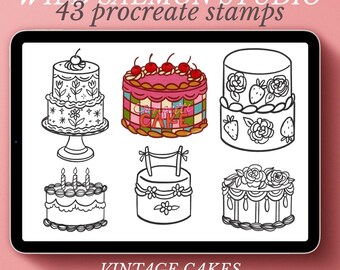 Vintage Cakes Procreate Stamps: Marker Style Drawings Brush Set (Instant Download)
