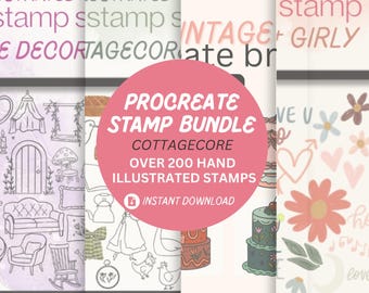 Cottagecore Procreate Stamp Bundle: 210+ Hand-Drawn Stamps (Digital Download)