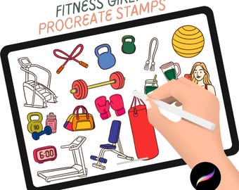 Girly Fitness Procreate Stamps: Hand-Drawn Brushset (Digital Download)