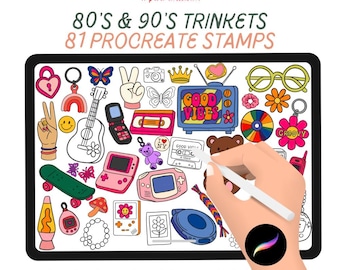 Retro 80's 90's Procreate Stamps: Groovy Accessories Brush Set (Instant Download)
