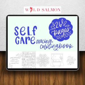 Procreate Coloring + Tracing Lettering Practice Book Self Care with Free Brush | Instant Down Printable PDF | Printable