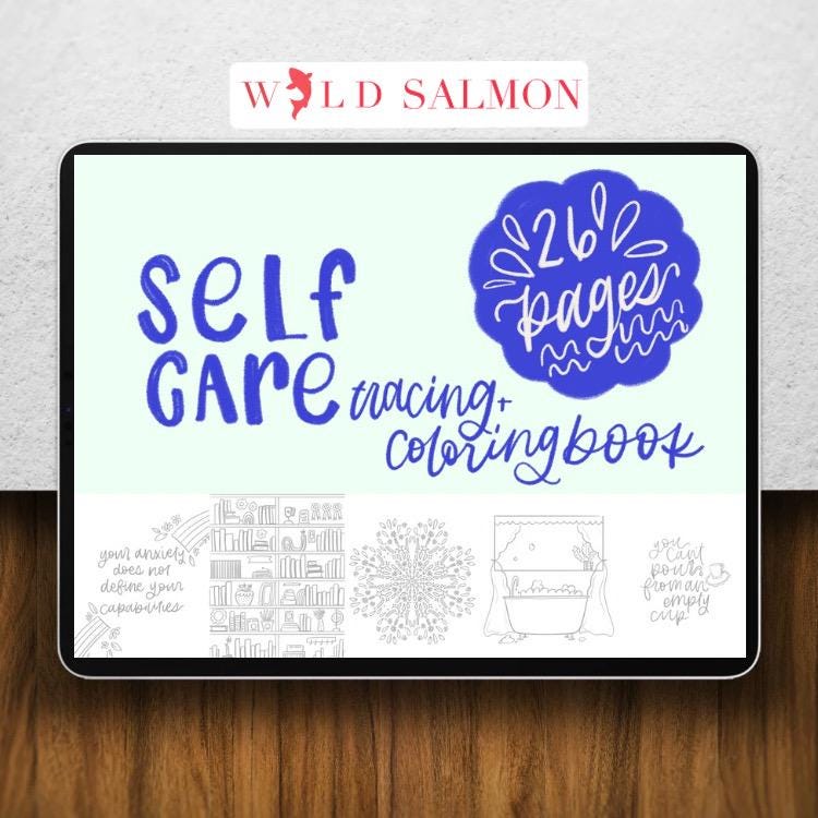 Cahier Procreate de coloriage et de lettrage à tracer pour le self-care + pinceau gratuit | Téléchargement instantané PDF & .procreate