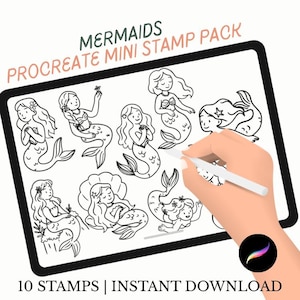 procreate stamp brushes bundle mermaids | hand illustrated instant download | mermaidcore ocean aesthetic