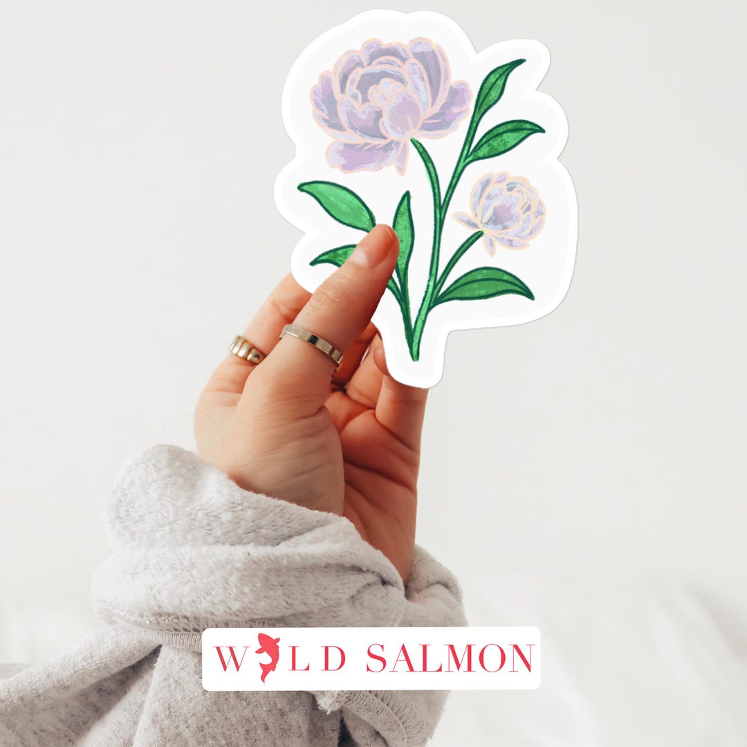 White Peony Sticker | Hand Illustrated, Glossy, Water-resistant, Bubble ...