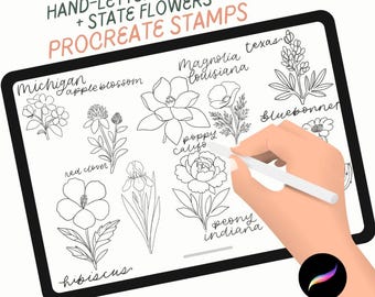 State by State: Flowers & Lettering Stamps for Procreate | Instant Download Modern Calligraphy Practice