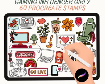 Gamer Influencer Girly Procreate Stamps: Nerdy Tech Streamer Brush Set (Digital Download)