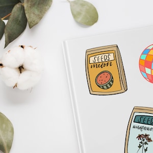 Wassermelonen Samen Paketaufkleber | Hand illustriert glänzend Vinyl blasenfrei | Laptop Wasserflasche Aufkleber