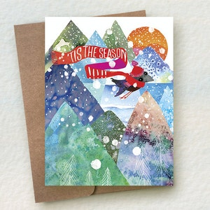 Weihnachten Berge Vogel, Urlaub, Geburtstag, Danke, alle Gelegenheiten Card / style #X85