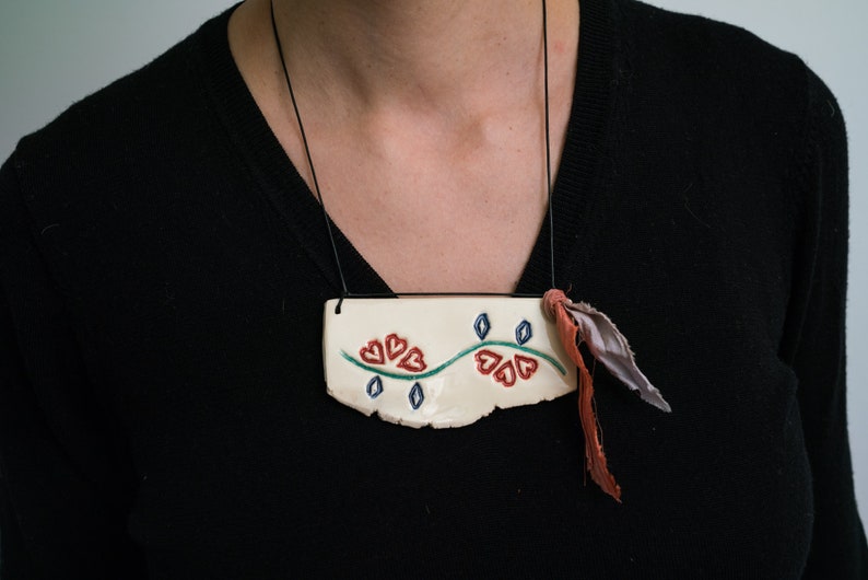 parallelogram Handmade ceramic necklace Spring Water