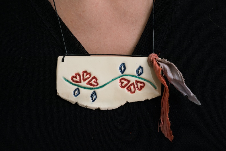 parallelogram Handmade ceramic necklace Spring Water