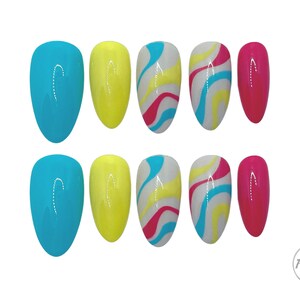 Drücken Sie auf die Nägel, Designerpresse auf die Nägel, Frühlingsnägel, Sommernägel, Wirbelnägel