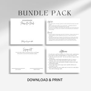 Suportes de cartão de unha press-on fáceis de usar – Download instantâneo | Instruções de exibição, aplicação e cuidados posteriores + Kit de dimensionamento 5 x 7