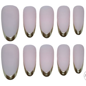 Press on nails, designer press on nails, chrome nails, gold chrome nails, french tip nails, bridal nails, matte nails, pink nails