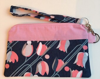 Koko Lee Material Zippered Wristlet with inside pocket