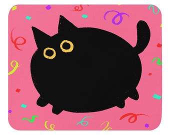 Mauspad mit schwarzer Katze und rosa Konfetti