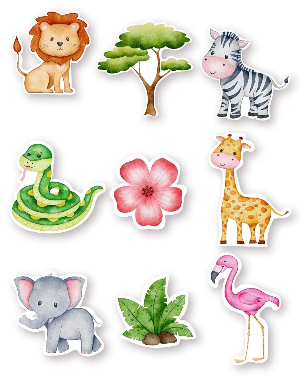 Cute Safari Baby Animals 2 Stickers set of 9 - Etsy