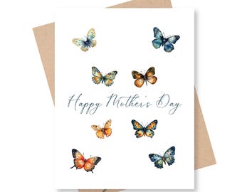 Happy Mother's Day Card, Greeting Cards, Notecard, Butterfly theme, Garden theme for mom