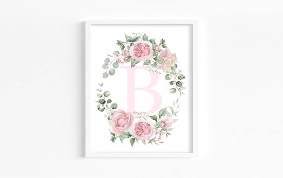 PRINTABLE DOWNLOAD Initial and Roses Customized Wall Art Print