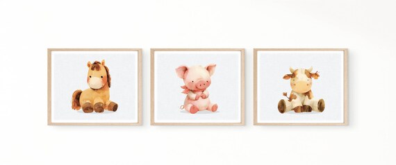 INSTANT DOWNLOAD Sweet Plushie Farm Animals Wall Art Print Set