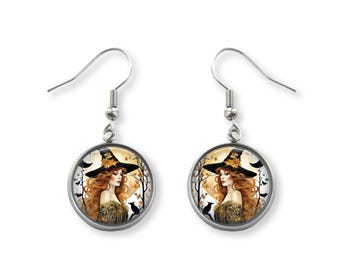 Red Witch Picture Pendant Earrings