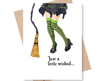Flirty Witch Greeting Card, Just A Little Wicked, Halloween Cards, Wicked Witch
