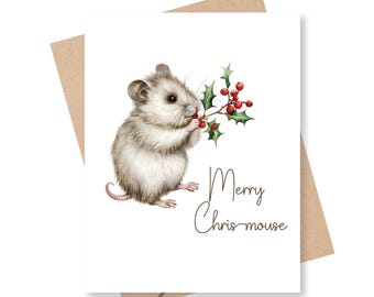 Merry Chris-mouse Greeting Card, Woodland Animals, Holiday Cards, Seasons Greetings, Christmas Holiday