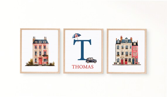 PRINTABLE DOWNLOAD London Illustration Customized Wall Art Print Set