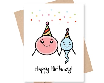 Happy Birthday Greeting Card, Funny Adult Humor, Sperm and Egg