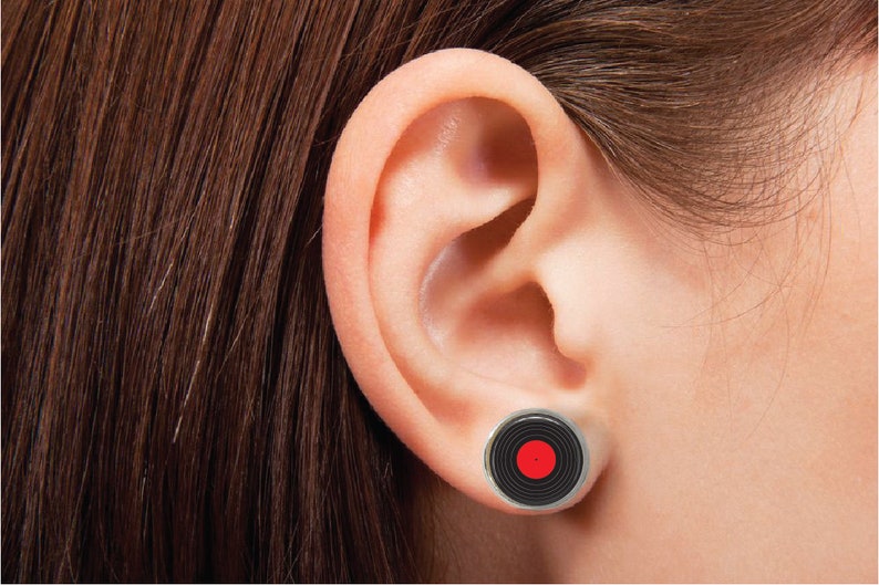 cute icon studs Music lovers music jewelry Garage band charms Musician jewelry Picture jewelry Vinyl record earrings