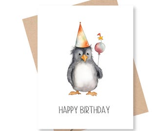 Penguin Birthday Card, Greeting Cards, Animal theme birthday, Notecards