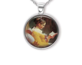 Girl Reading Book Pendant Necklace