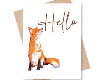 Hello Greeting Card, Woodland animals, Foxes, Friendship card